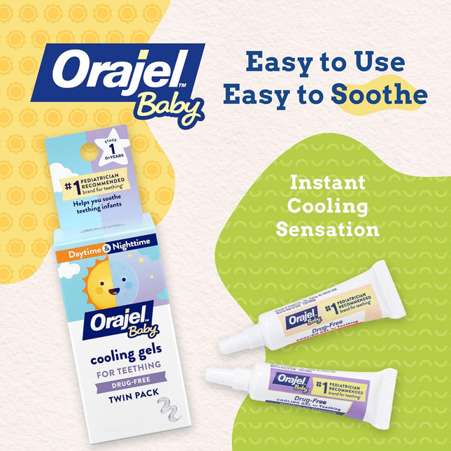 Baby Daytime & Nighttime Drug-Free Cooling Teething Gels, Two 0.18 oz Tubes