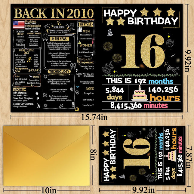 16th Birthday Card with Envelope - Back in 2010