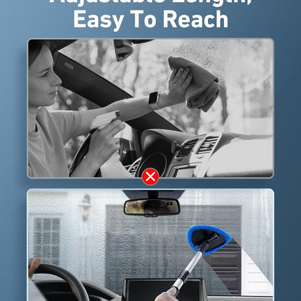 21-Inch Windshield Cleaner Tool with Extendable Handle and 4 Reusable Microfiber Pads, Blue
