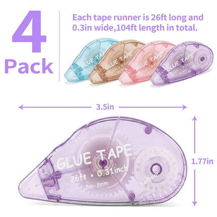 4 Pack Double Sided Scrapbook Tape Rollers, 0.3 in x 26 ft
