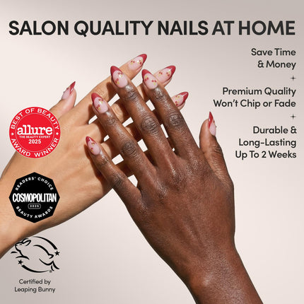 Cherry Bomb Short Almond Press-On Nails with Red French Tips