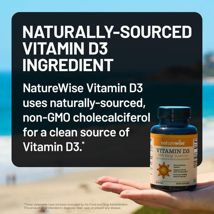 NatureWise Vitamin D3 5000 IU capsules close-up Non-GMO 1 year supply 360ct