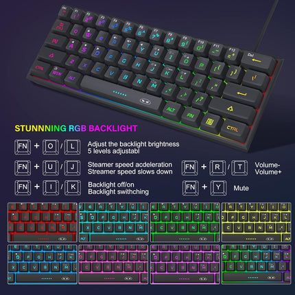 Mini 60% RGB Gaming Keyboard, 61-Key Black