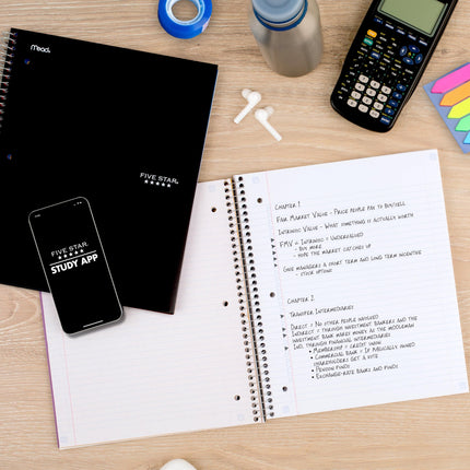 5-Subject Spiral Notebook, College Ruled, 200 Sheets, Black
