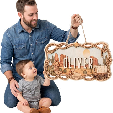 LittleNest NidoPequeño Western Nursery Name Sign - Personalized Wooden Baby Name Sign with Cowboy — Baby & Toddler