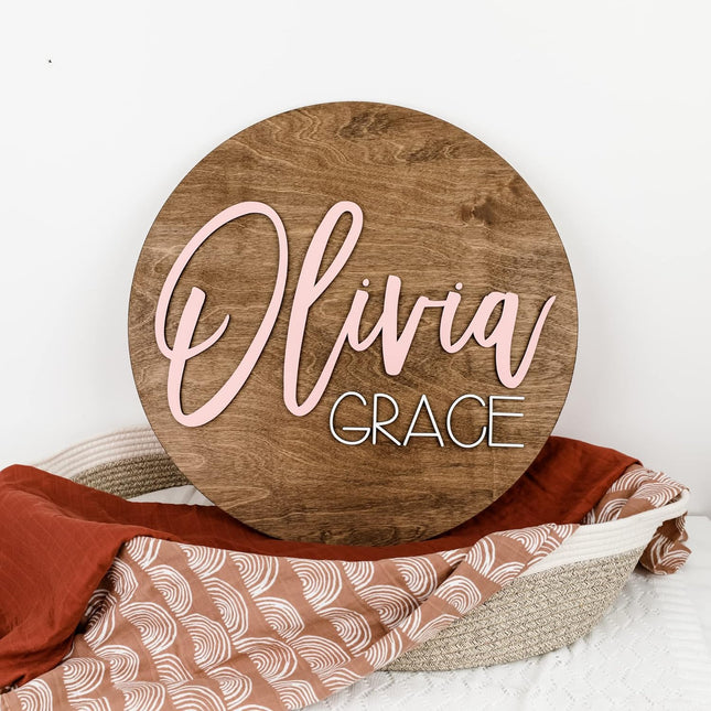 Custom Round Nursery Name Sign, Personalized Wooden Wall Plaque