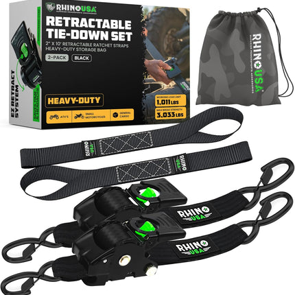 Retractable Ratchet Straps 2-Pack - 2 in. x 10 ft., Black
