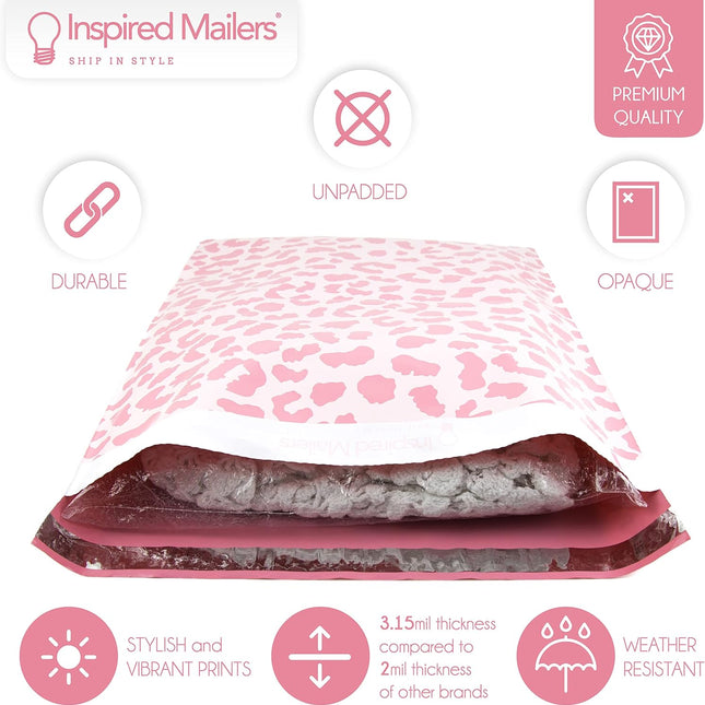 Large Poly Mailers 14.5 x 19 - 50 Pack - Rose Gold Cheetah Design