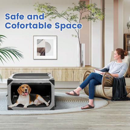 Light Grey 36 x 25 x 25 Inch Portable Foldable Dog Crate