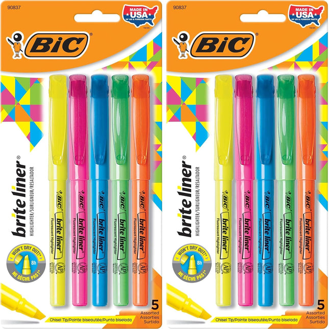 SourceToHome FuenteACasa BIC Brite Liner Highlighters, Chisel Tip, 5-Count — Home & Lifestyle
