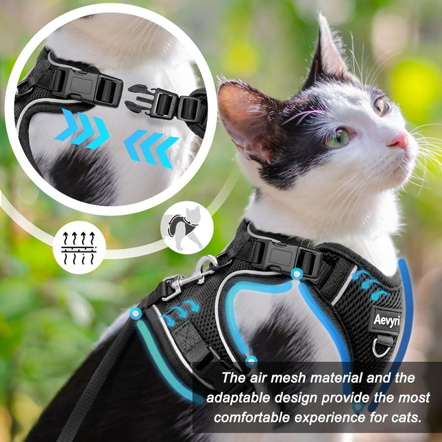 Black Adjustable Cat Harness and Leash, Medium