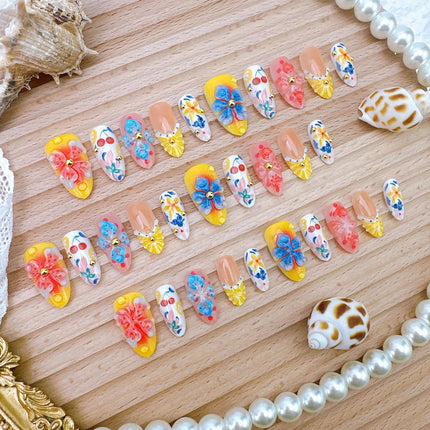 30-Piece Summer Fruit Press-On Nails, Medium Almond French Tip