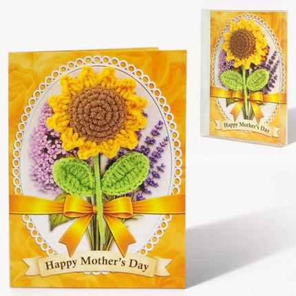 Sunflower Crochet Knit Mother's Day Card with Plastic Box, 5x7 Inch