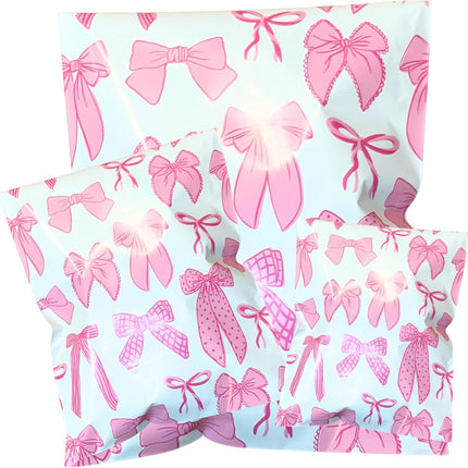 6x9 Colorful and Stylish 100 Pack Poly Mailer Bags with Unique Designs, Ribbon Bow