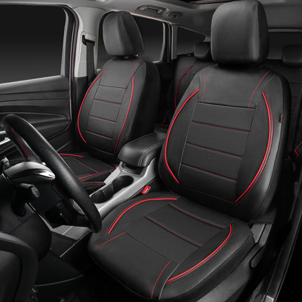 Universal Fit Waterproof Faux Leather Two Front Seat Covers, Black Red