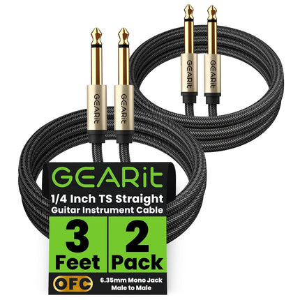 NexWave OndaNex GEARit Guitar Instrument Cable (3ft 2-Pack) 1/4 Inch to 1/4 inch TS Straight — Smart Tech