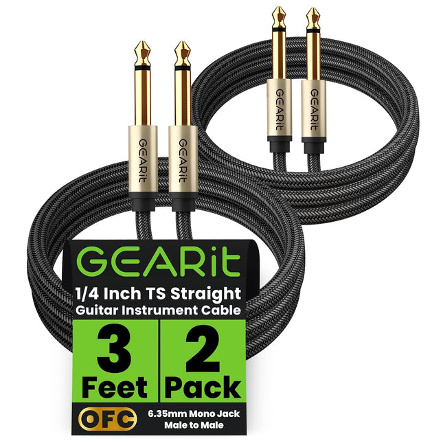 NexWave OndaNex GEARit Guitar Instrument Cable (3ft 2-Pack) 1/4 Inch to 1/4 inch TS Straight — Smart Tech
