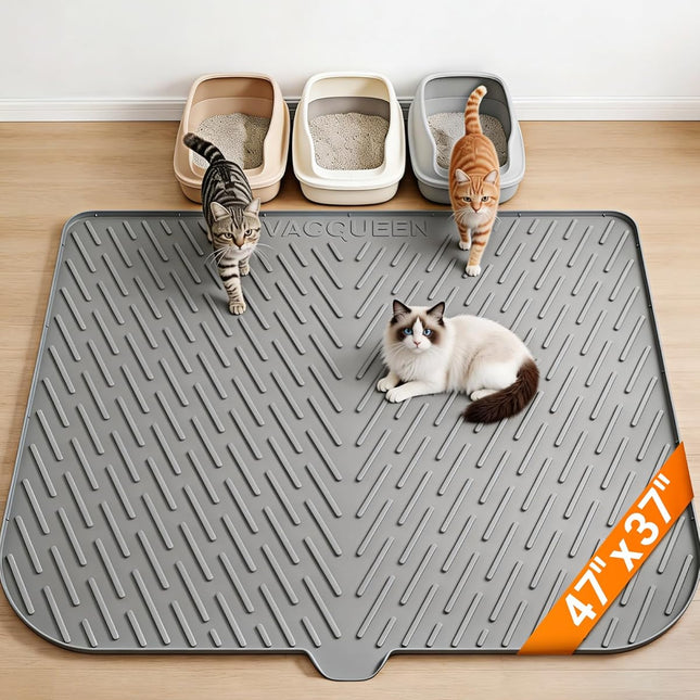 47" x 37" Extra Large Grey Silicone Cat Litter Box Mat