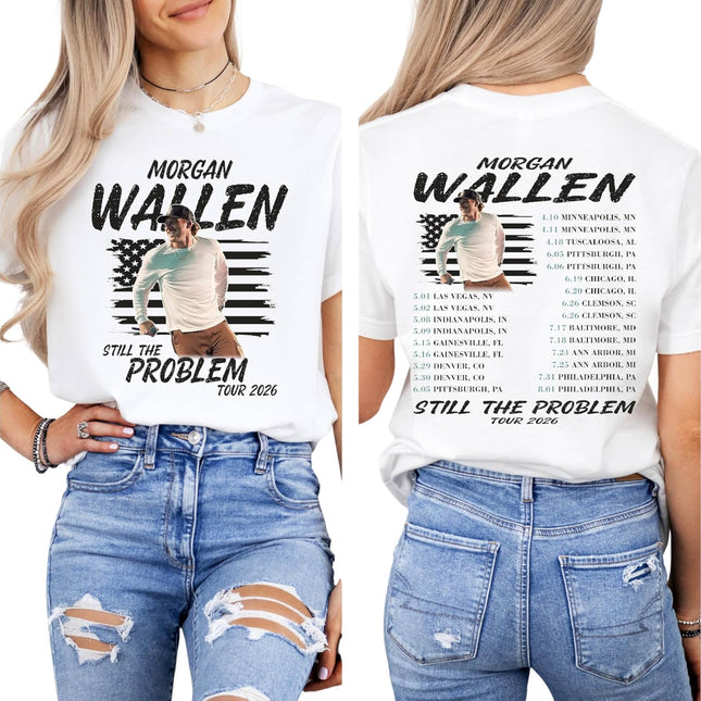 Country Music Tour Style T-Shirt - Vintage American Flag Concert Tee, White Adult Medium
