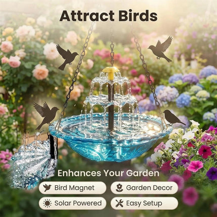 2026 Solar Cascade Hanging Bird Bath Fountain - Blue 3-Layer Outdoor Water Feature