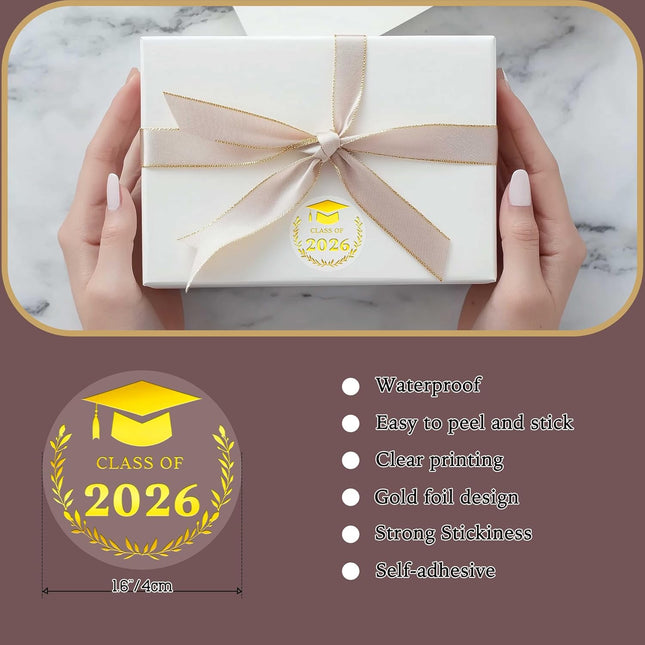 SourcetoHome 100xGraduation Stickers, Class of 2026 Transparent Foil Labels, Gold/Silver/Rose Round Seals, Perfect for Graduation Cards, Invitations, Gift Wrapping, and Party Favors (Class of 2026 - Gold Foil) - supplement facts label