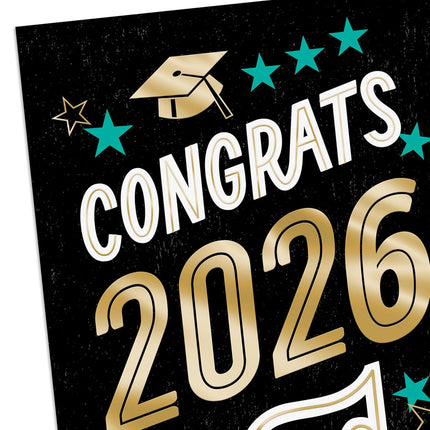 Year-Dated Graduation Money Holder Cards, Congrats 2026 Grad (10 Cards with Envelopes) Black, Blue, Gold Foil