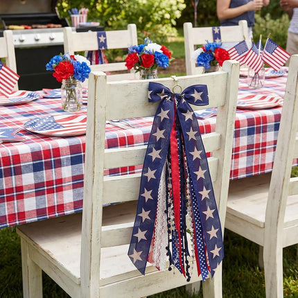 Large Patriotic Front Door Wreath Sash with 8-Ribbon Americana Star Bow