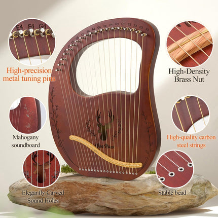 19-String Mahogany Lyre Harp Kit for Beginners and Adults