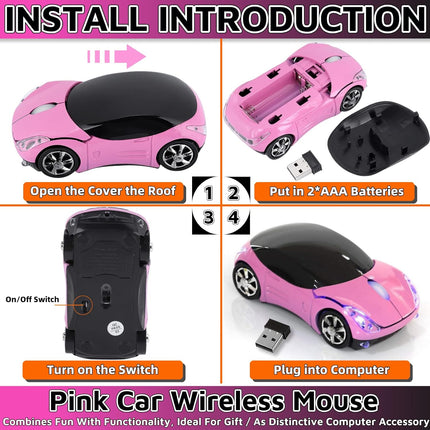 Pink 2.4G Wireless Car Mouse with USB Receiver