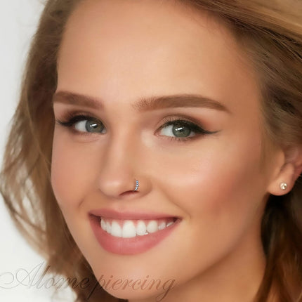 925 Sterling Silver & 14K Gold Filled Nose Ring Hoop, 24 Gauge 2mm, 7mm Tiny Nose Ring with Opal