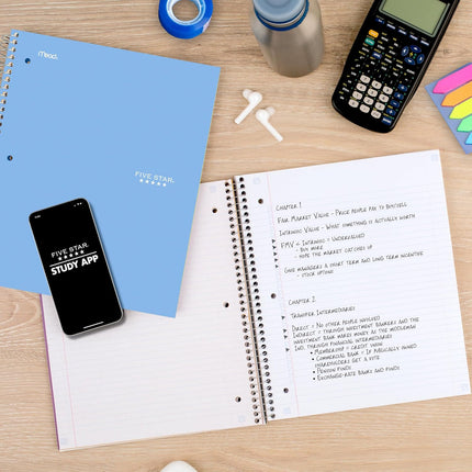 Spiral Notebook + Study App, 1 Subject, College Ruled, 8.5 x 11, 100 Sheets, Blue
