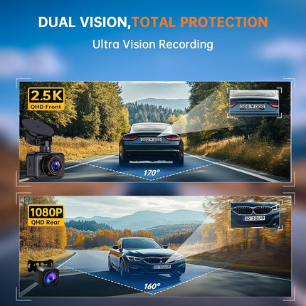 Front and Rear 2.5K Dual Dash Camera for Cars