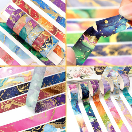 Gold Metallic Foil Marbling Washi Tape Set, 24 Rolls