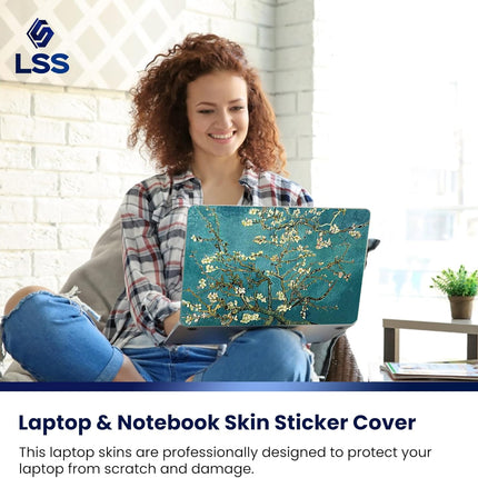 17-17.3 Inch Laptop Skin Cover with Colorful Almond Trees Pattern and 2 Wrist Pads