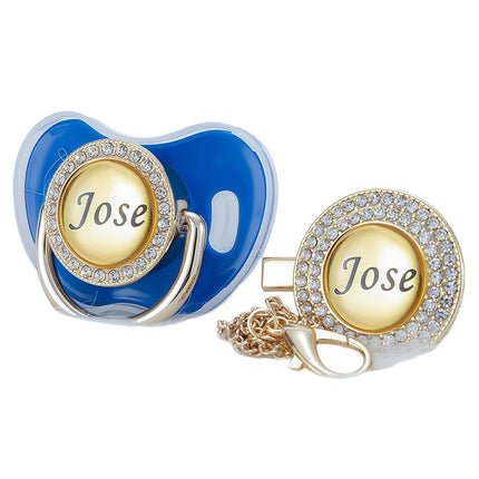 Custom Name Bling Pacifier & Clip Set - Blue