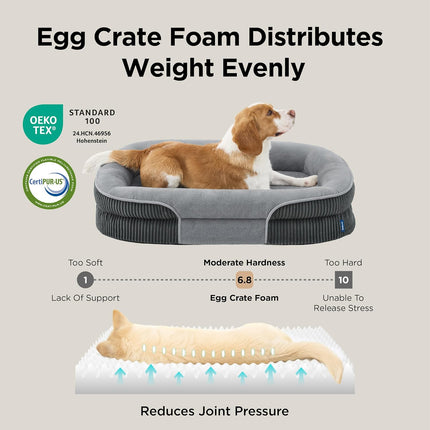 Orthopedic 35-Inch Oval Bolster Dog Bed for Large Senior Dogs, Grey