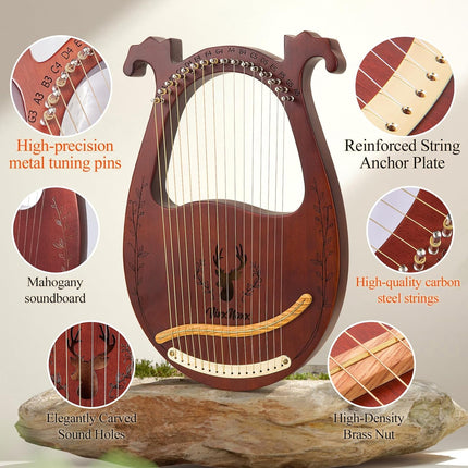 16-String Mahogany Lyre Harp Kit for Beginners