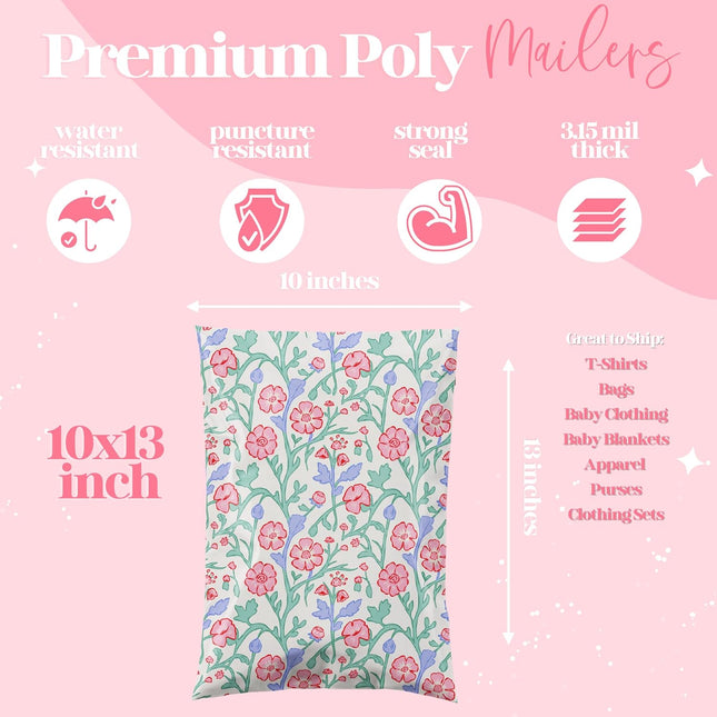 10x13 Designer Poly Mailers, 100 Pack Heavy Duty Waterproof Self-Seal Shipping Bags