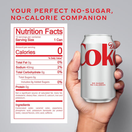 Cola Flavored Diet Soda Soft Drinks, 12 fl oz Cans, 12 Pack