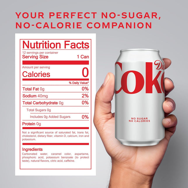 Cola Flavored Diet Soda Soft Drinks, 12 fl oz Cans, 12 Pack