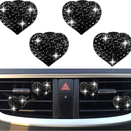 4PCS Heart-Shaped Rhinestone Car Vent Clips