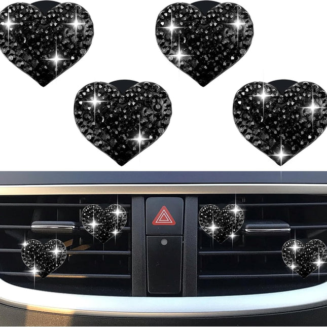 4PCS Heart-Shaped Rhinestone Car Vent Clips