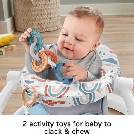 Portable Baby Sit-Up Floor Seat with Toys and Washable Pad, Rainbow Showers