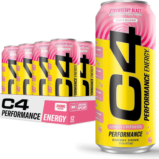 Performance Energy Drink | Strawberry Blast | Zero Sugar | 16 Fl Oz, 12 Pack