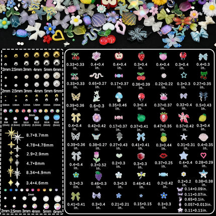9000 Pcs 3D Nail Charms and Gems Bulk Kit 110 Styles Colorful Rhinestones Bows Butterfly Flower Star Beads Pearls Bubble