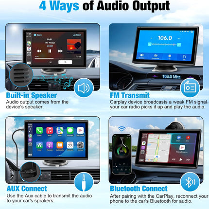 7 inch Carplay Screen - Supports Wireless Carplay & Android Auto, Portable Touchscreen with Bluetooth, Navigation, Voice Control, Mirror Link