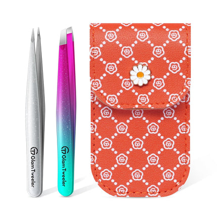 Slant and Point Tip Tweezer Set with Travel Case