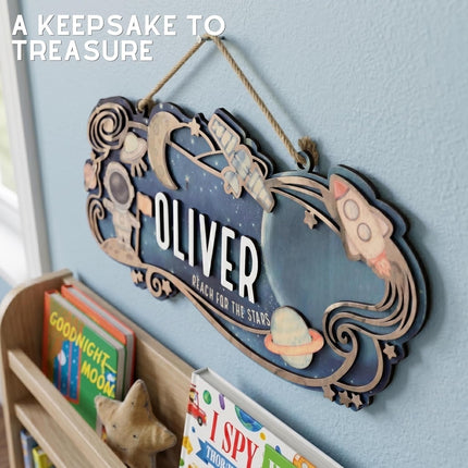 LittleNest NidoPequeño Space Explorer Nursery Name Sign - Personalized Wooden Baby Name Sign with — Baby & Toddler