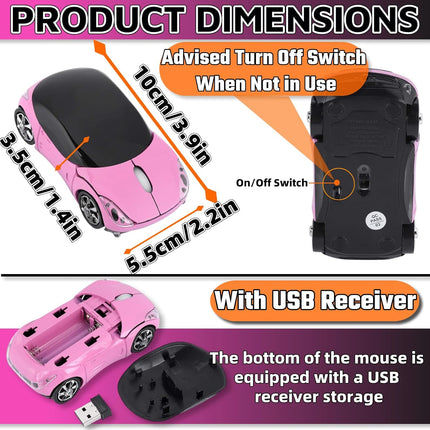 Pink 2.4G Wireless Car Mouse with USB Receiver