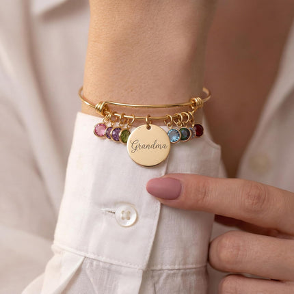 Personalized Grandma Birthstone Bangle Bracelet